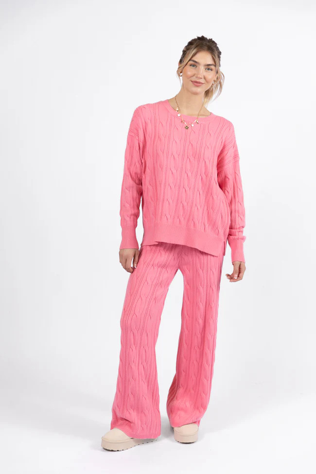 Forever Winter Rose Cable Knit Sweater Lounge Pants DOORBUSTER | Pink Lily