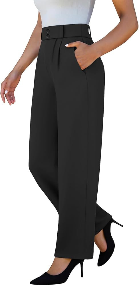 keriffe Womens Stretchy Dress Pants 2 Pockets High Waist Pull On Office Slacks Casual Business Wo... | Amazon (US)