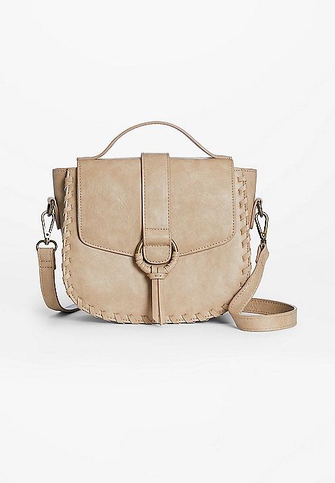 Taupe Stitch Satchel Crossbody Bag | Maurices