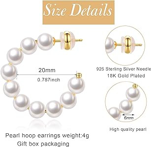 Pearl Hoop Earrings for Women Small Pearl Hoop Earrings 14K Gold Plated Lightweight Open Large Ci... | Amazon (US)