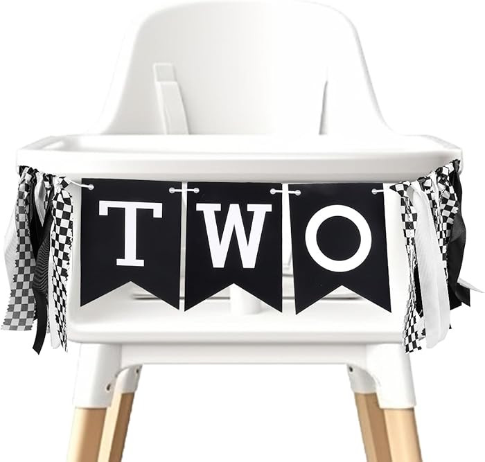 Two Highchair Birthday Banner, Checkered 2 Highchair Banner Sign Two Fast High Chair Banner Garla... | Amazon (US)