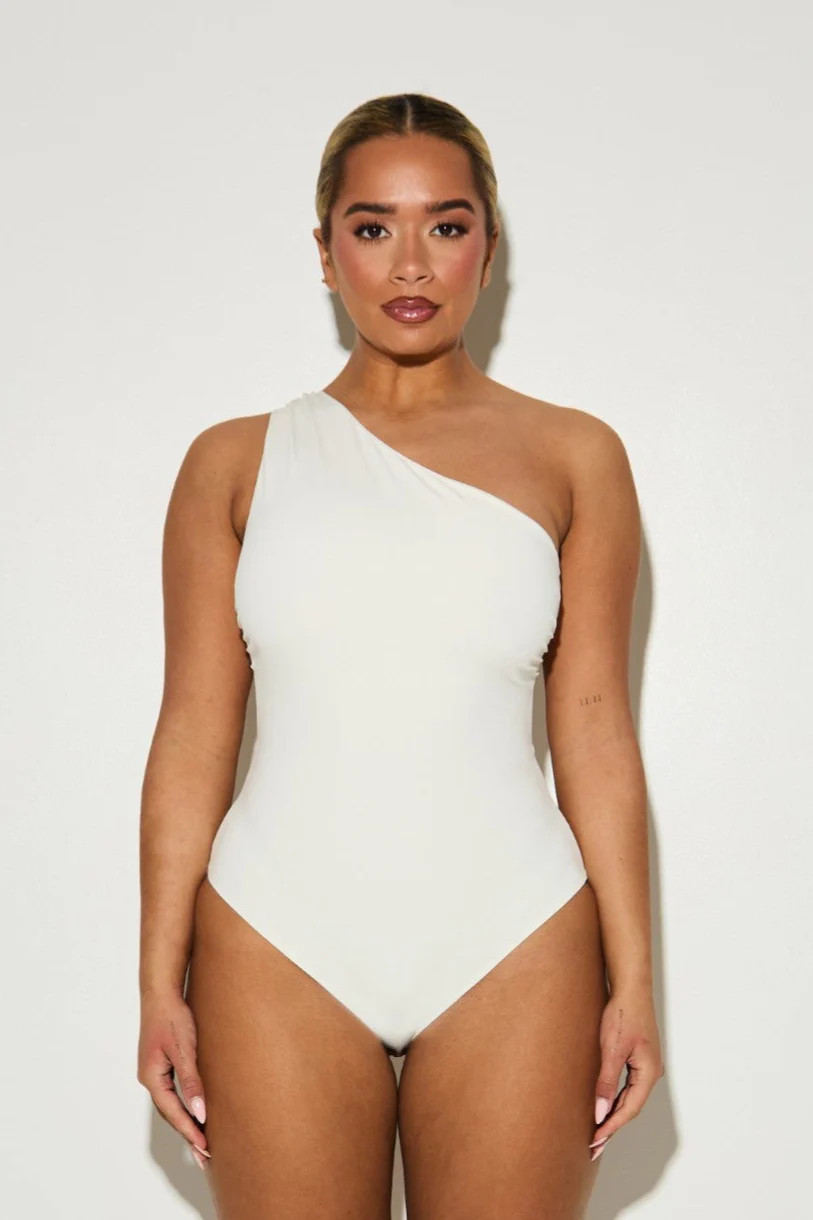 One Shoulder Cut Out 'Hallie' Bodysuit - Coconut (Limited Edition) | RELR