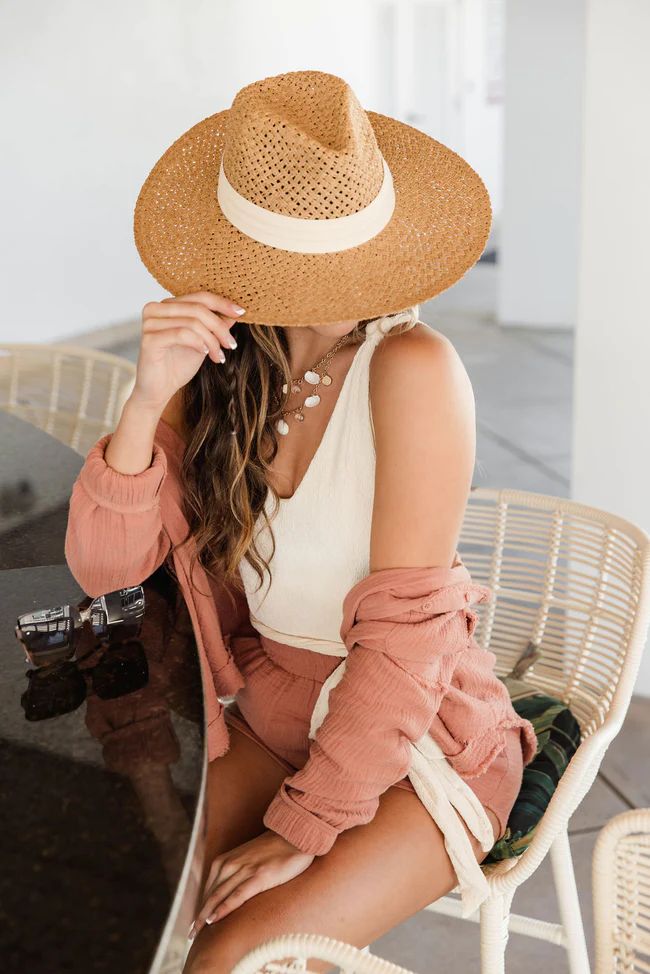 Banded Sun Hat with Frayed Brim | Pink Lily