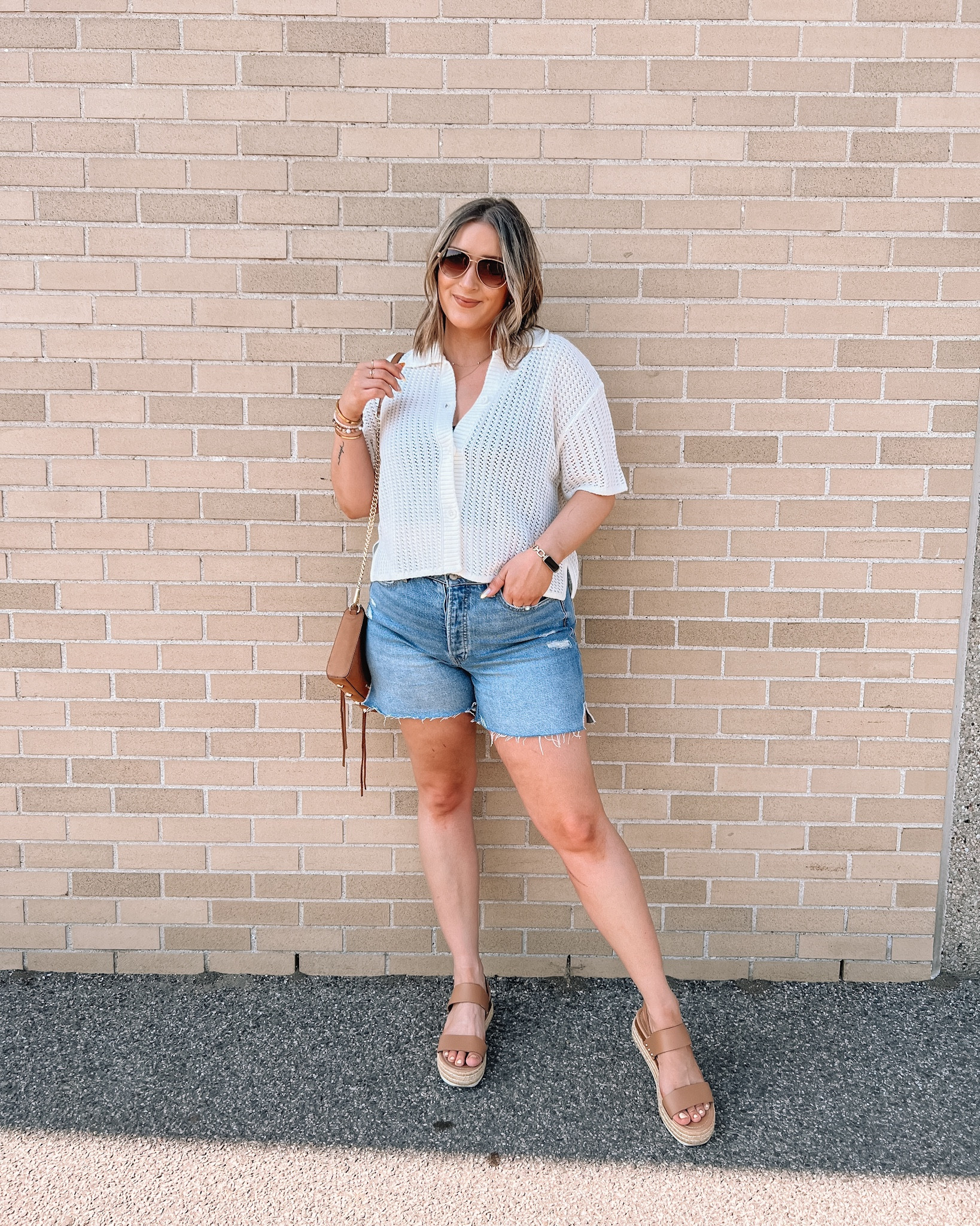 Crochet / open knit top from H&M - so cute for summer (wearing L), paired with my fave longer denim shorts (size up, wearing 12)

Summer outfits, summer fashion trends, casual ootd, midsize fashion, affordable outfit

#LTKcurves #LTKunder50 #LTKSeasonal