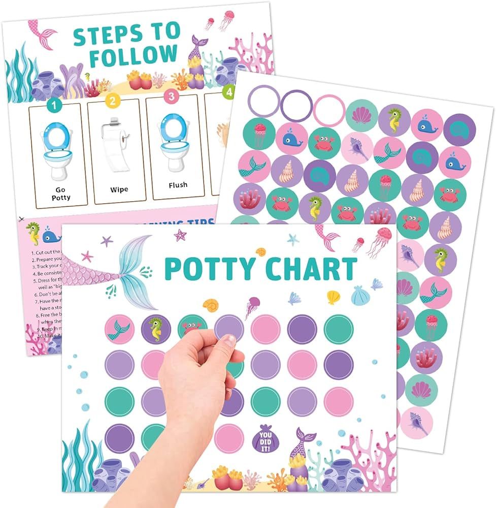 Mermaid Potty Training Chart For Toddler Girls - Potty Chart For Girls With Sticker, Sticker Char... | Amazon (US)