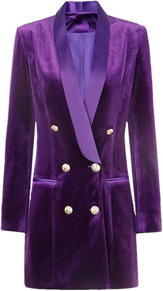 Women Purple Velour Blazer Dress Satin Shawl Collar Sexy Lady Mini Dresses | Amazon (US)