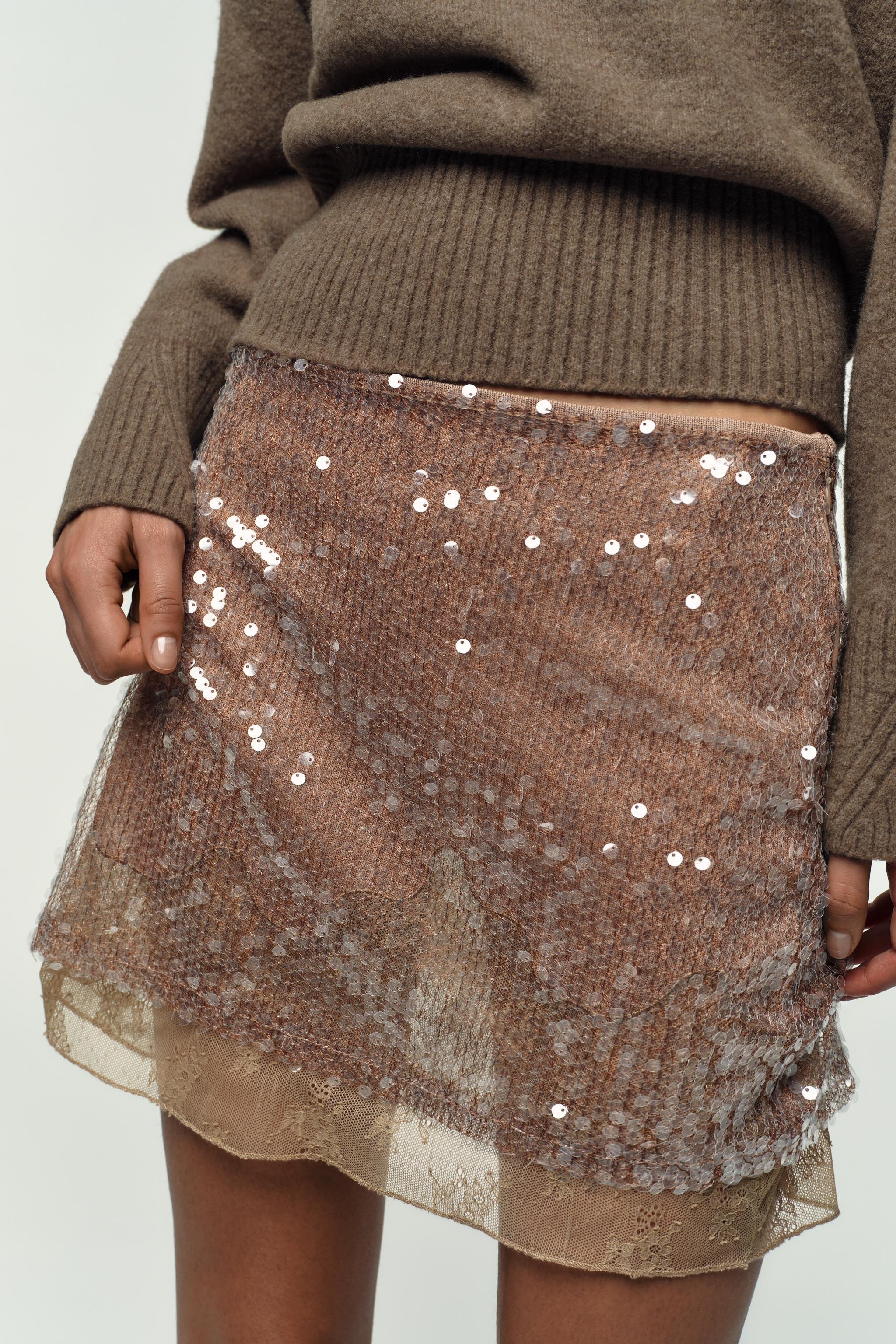 SEQUIN KNIT LACE MINI SKIRT | Zara UK