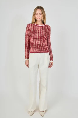 Textured Check Knit Sweater MERLOT MULTI / XL | Endless Rose