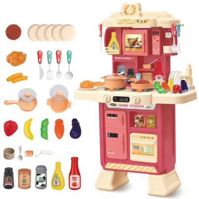Kitchen Playset Toy with Sounds and Lights Role Playing Game Pretend Food and Cooking Playset for Kids,35 PCS Kitchen Accessories Set for 3 4 5 Years | SHEIN