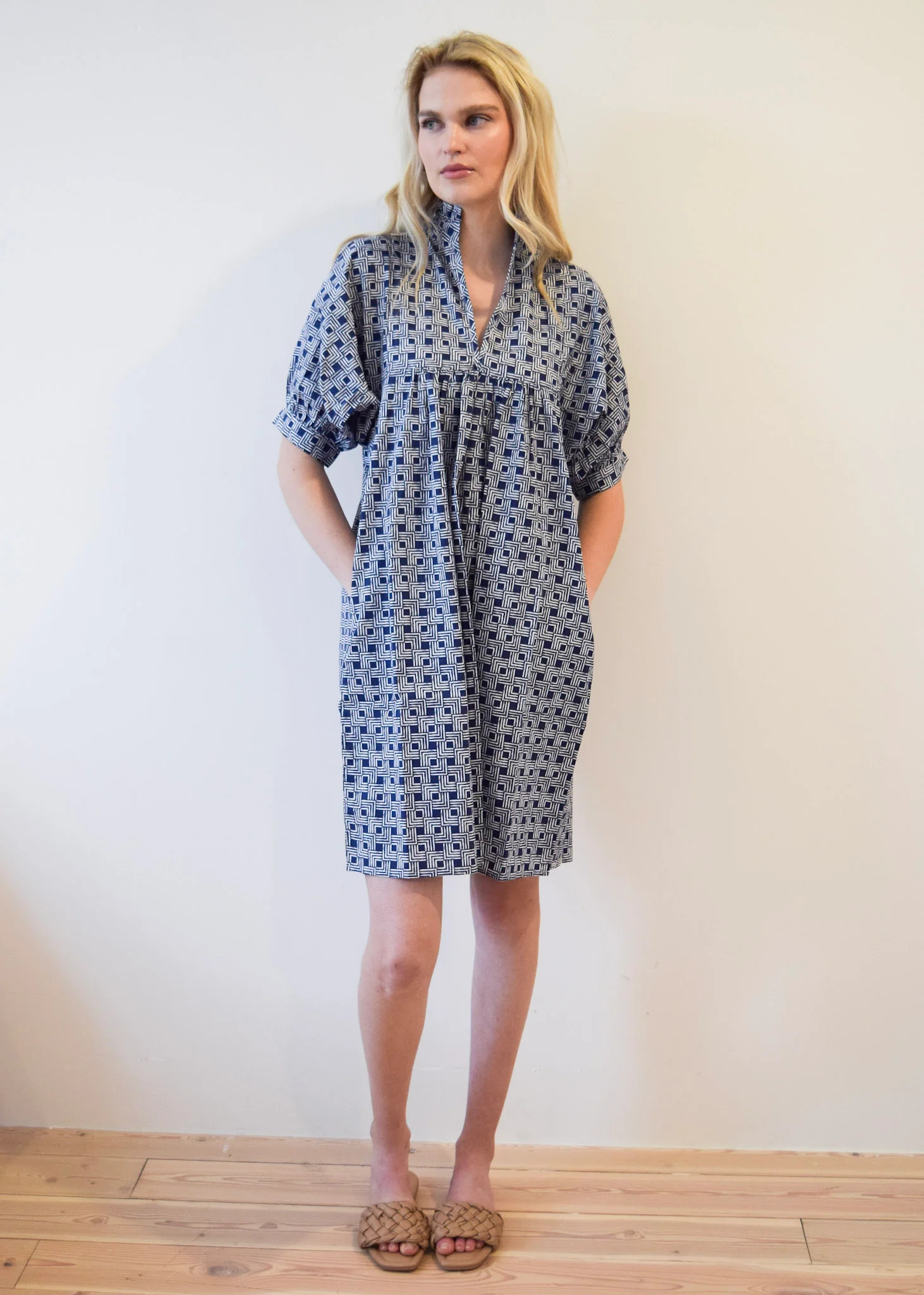 Never A Wallflower | High Neck Dress Navy Squares | Never A Wallflower