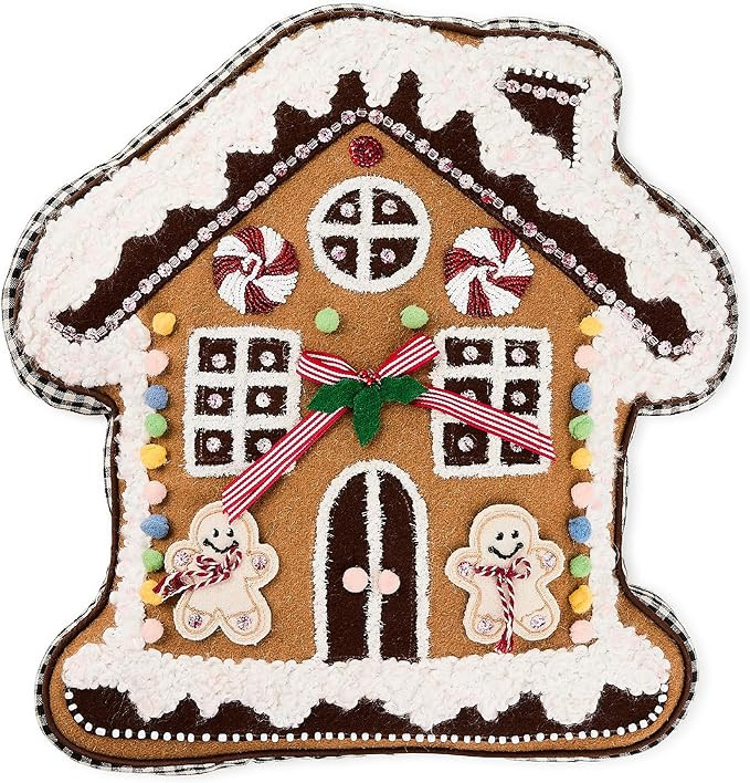MACKENZIE-CHILDS Throw Pillow, Decorative Cotton Pillow for Christmas Decor, 16x16, Gingerbread H... | Amazon (US)