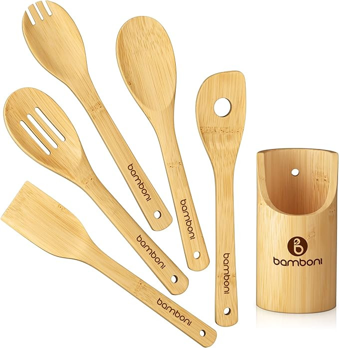 BAMBONI Bamboo Cooking Utensils - Bamboo Kitchen Utensils Wood Spoons For Cooking Bamboo Spoons F... | Amazon (US)