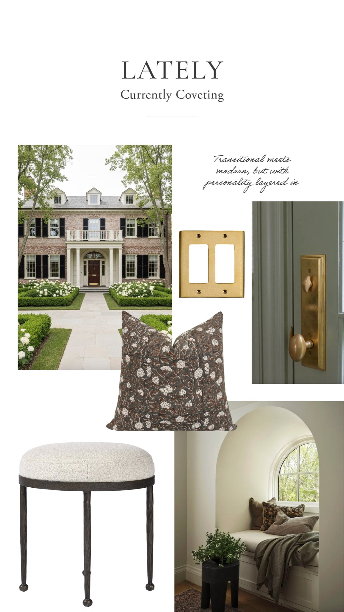 A mix of timeless textures: floral linen pillow covers, iron-leg stools, and classic brass switch plates to elevate everyday details. 

#LTKHome