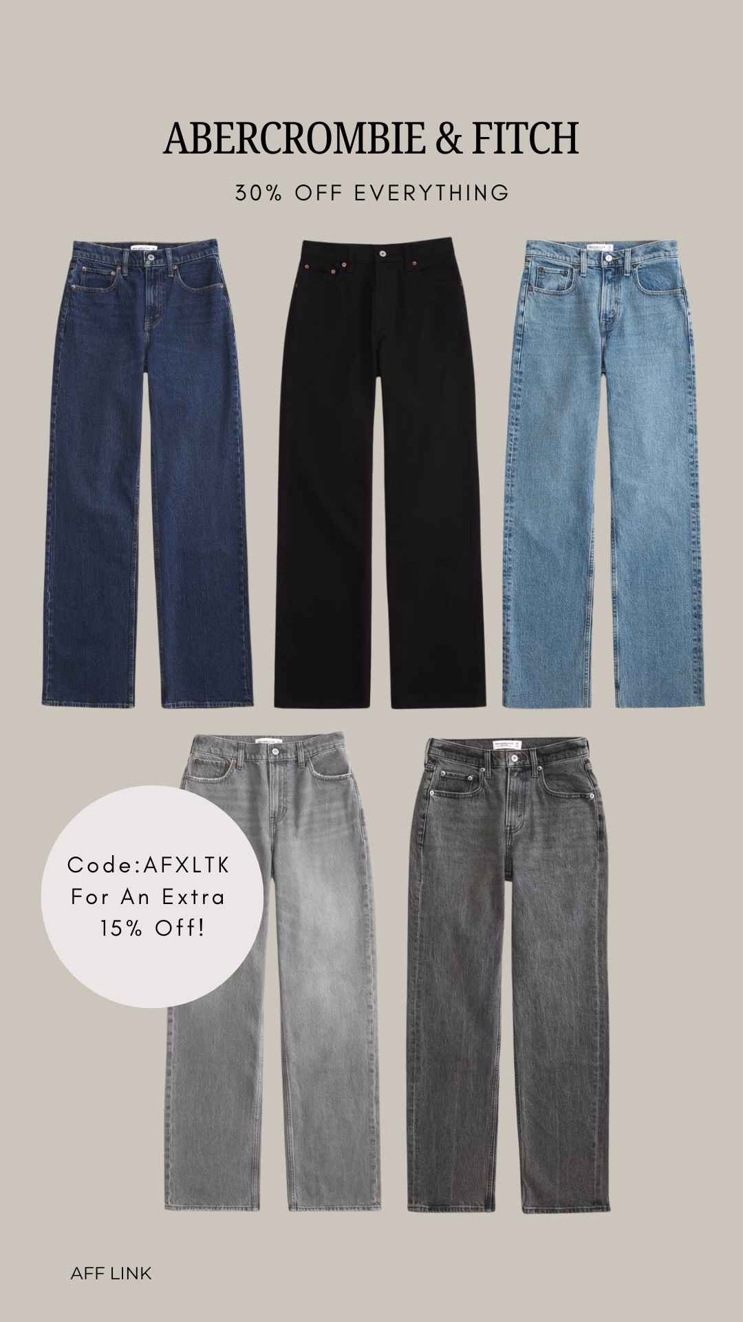 30% off Abercrombie & an extra 15% off with code AFXLTK 🙌🏼 Shop my favourite jeans 👖 

#LTKCyberWeek #LTKsale #LTKjeans