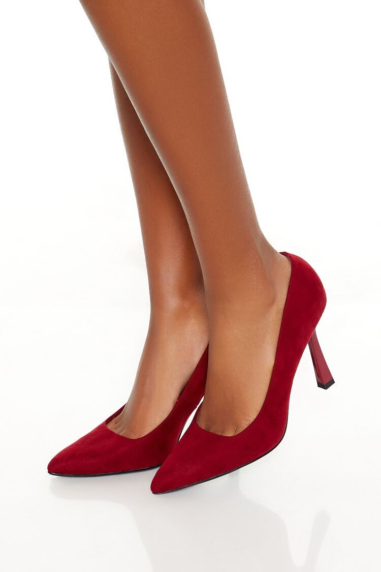 Women's Faux Suede Pointed Stiletto Pumps in Burgundy, 8 | Forever 21