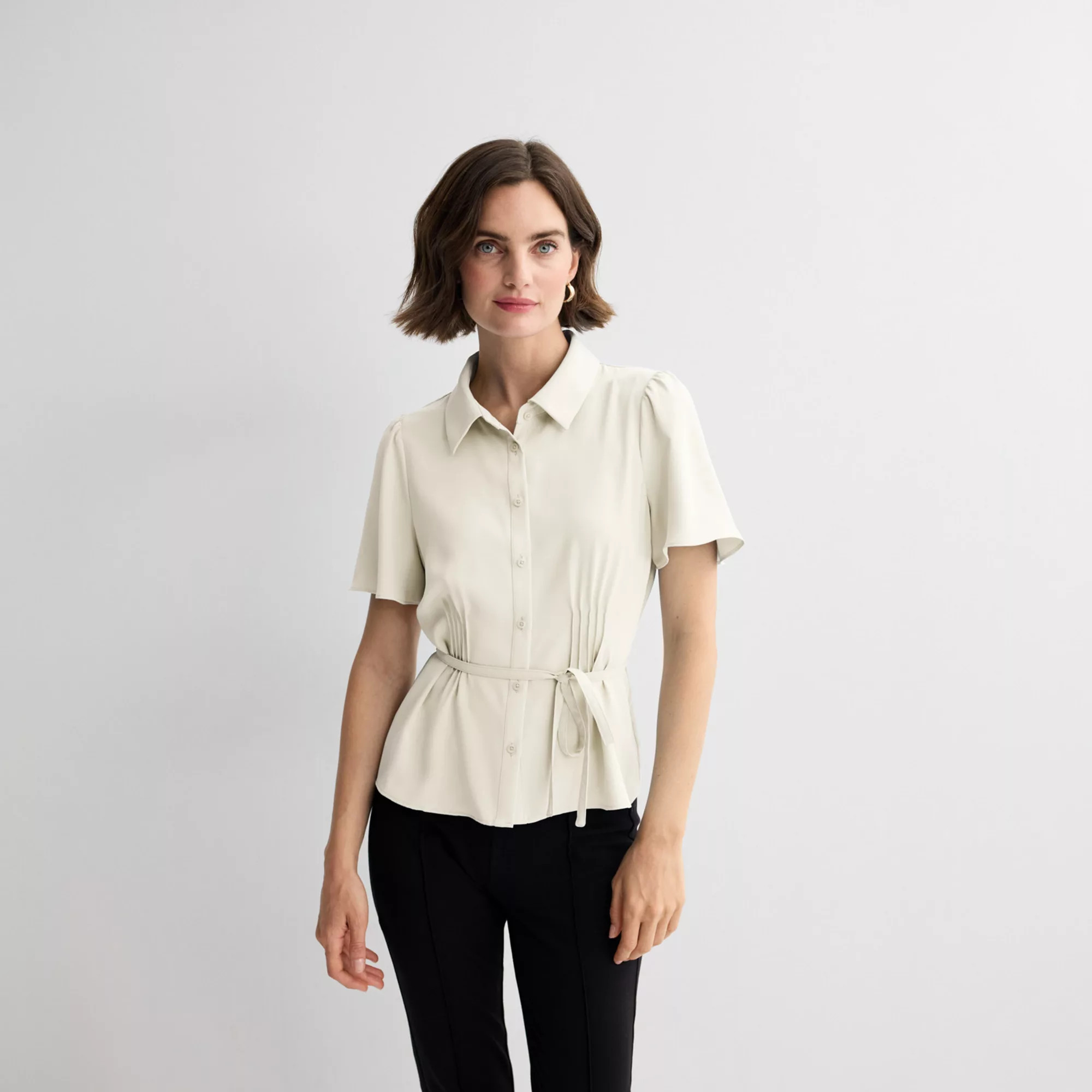 Women's Nine West Waist Pintuck Button-Down Shirt | Kohl's