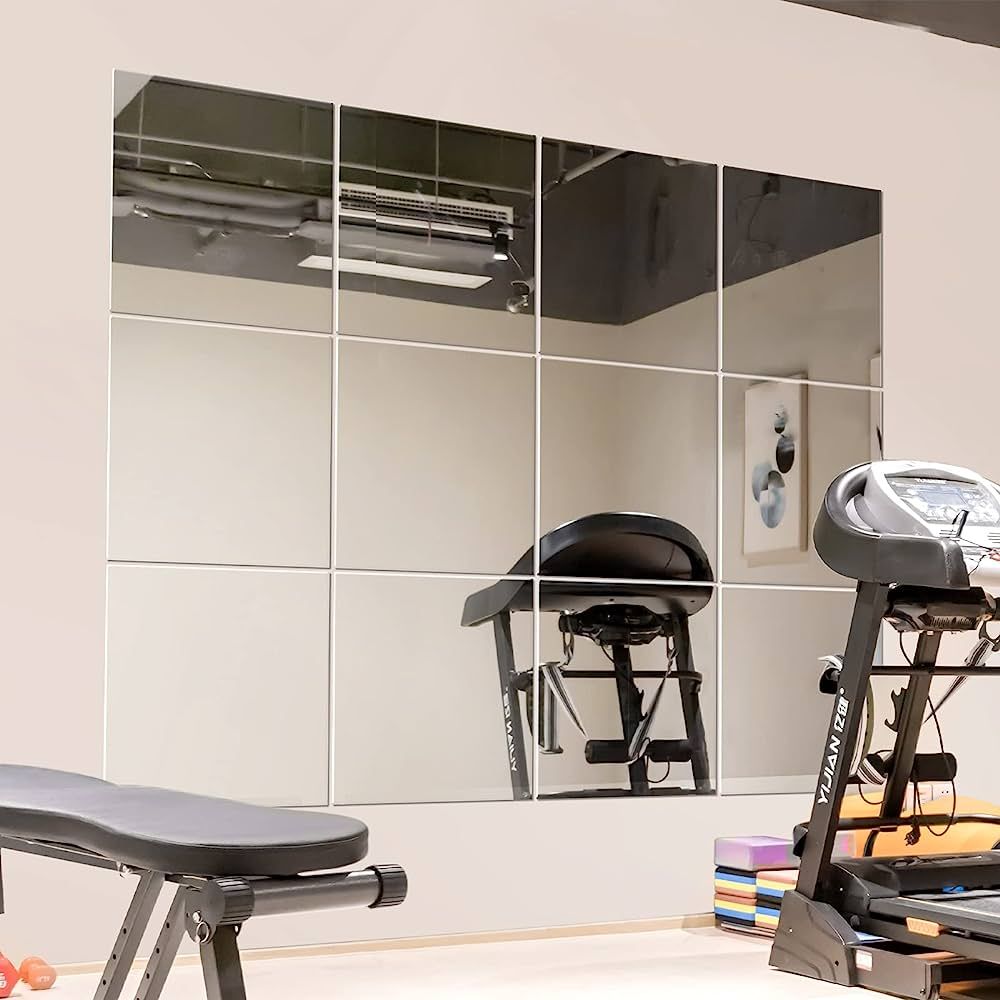 Amazon.com: Murrey Home Gym Mirrors 12" Square Wall Mounted Mirror, Frameless Mirror Tiles for Wa... | Amazon (US)