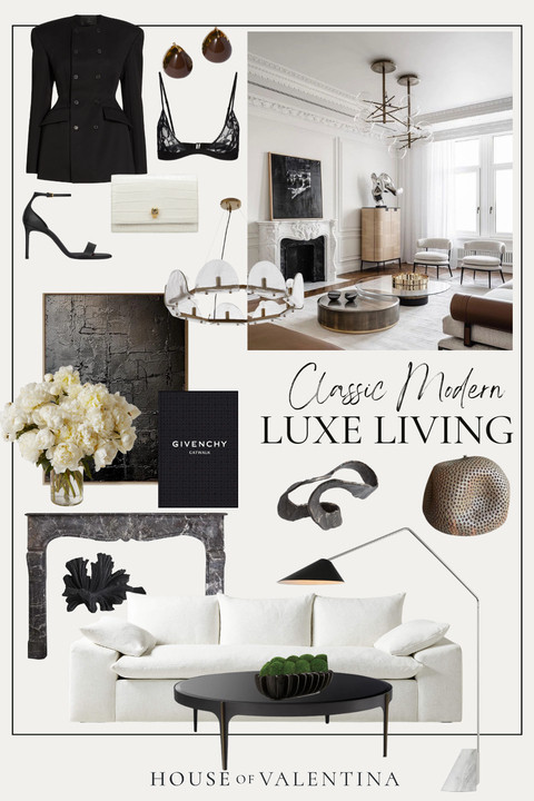 I am obsessed with this classic modern moment today! Sharp black tailoring, barely-there heels, and sculptural accessories set the tone, then layered with creamy neutrals and elevated textures for that effortless luxe vibe. It’s fashion meeting interiors in the chicest way. This is how I’m doing modern luxury living right now, where runway style and refined home design live beautifully together!!  

 #LTKSeasonal #LTKOver40 #LTKHome