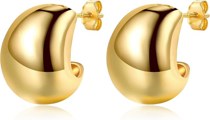 Chunky Silver Gold Hoop Earrings for Women, 18K Gold Plated Open Half Thick Hoop Studs Lightweigh... | Amazon (UK)