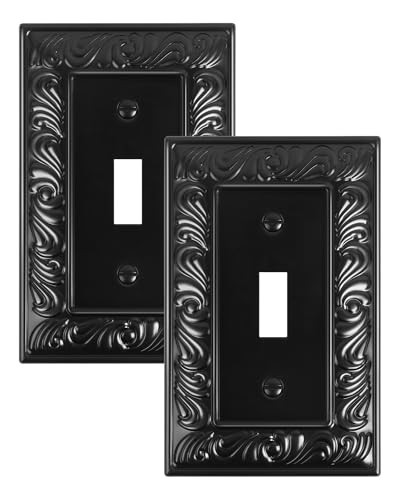 TREEWELL 2-Pack Single Toggle Light Switch Cover Plate, Decorative Black Switch Plate Covers, Paisley Pattern 1 Gang Metal Wall Plate, Corrosion Resistant | Amazon (US)