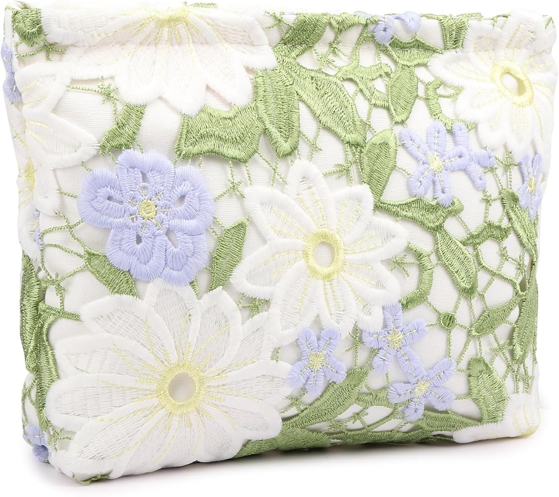 Makeup Bag - Travel Make Up Bag Lace Flower - Floral Cosmetic Bag for Women - Portable Makeup Org... | Amazon (US)