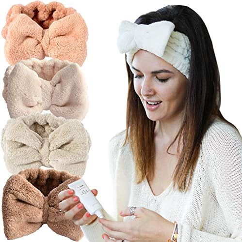 Spa Headband Coral Fleece Facial Makeup Headband Turban Bowknot Bow Cosmetic Headband for Washing Fa | Amazon (US)