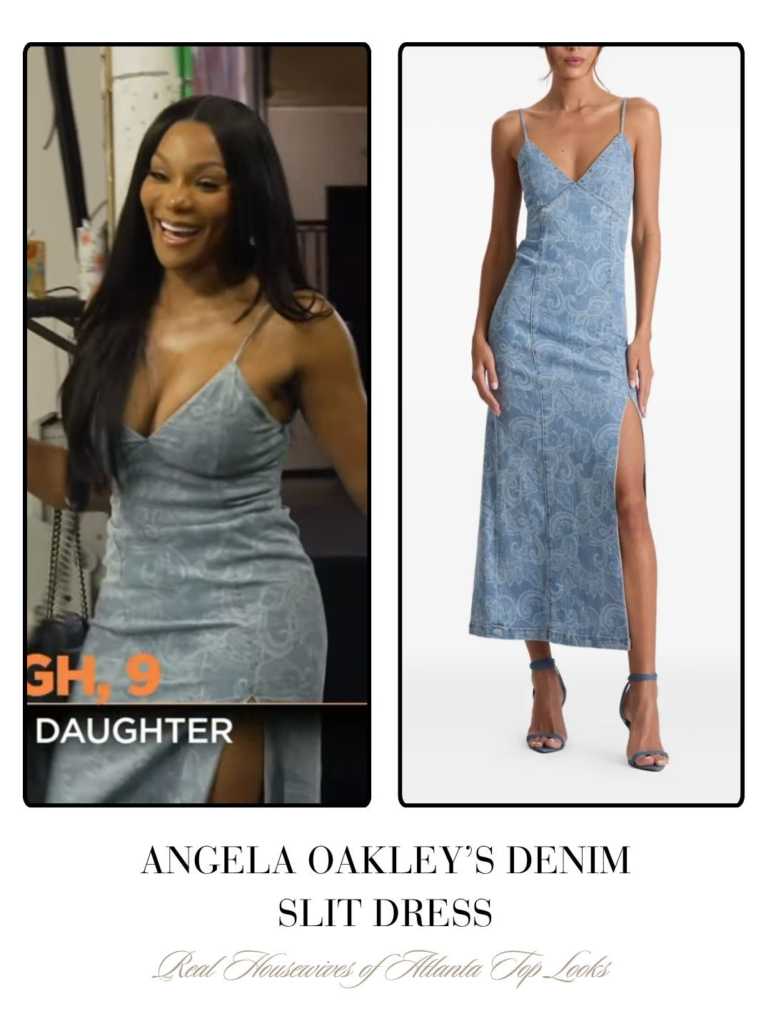 Angela Oakley's Denim Paisley Slit Dress 

 