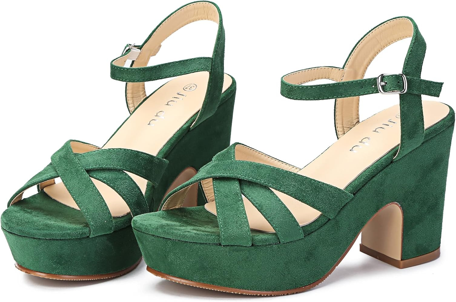 Women's Suede Platform Wedges Sandals Ankle Strap Dress Sexy Wedding Open Toe High Heeled Block Chun | Amazon (US)