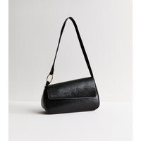 Black Textured Faux Leather Asymmetric Shoulder Bag Vegan New Look | New Look (UK)
