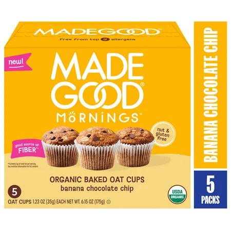 MadeGood Mornings Organic Chocolate Banana Baked Oat Cups, 5 Count, 1.23oz | Walmart (US)