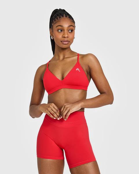EasyLift™ Ultra Minimal V Neck Bralette with White Logo 
 Muscle Mommy Red | Oner Active (UK / US)
