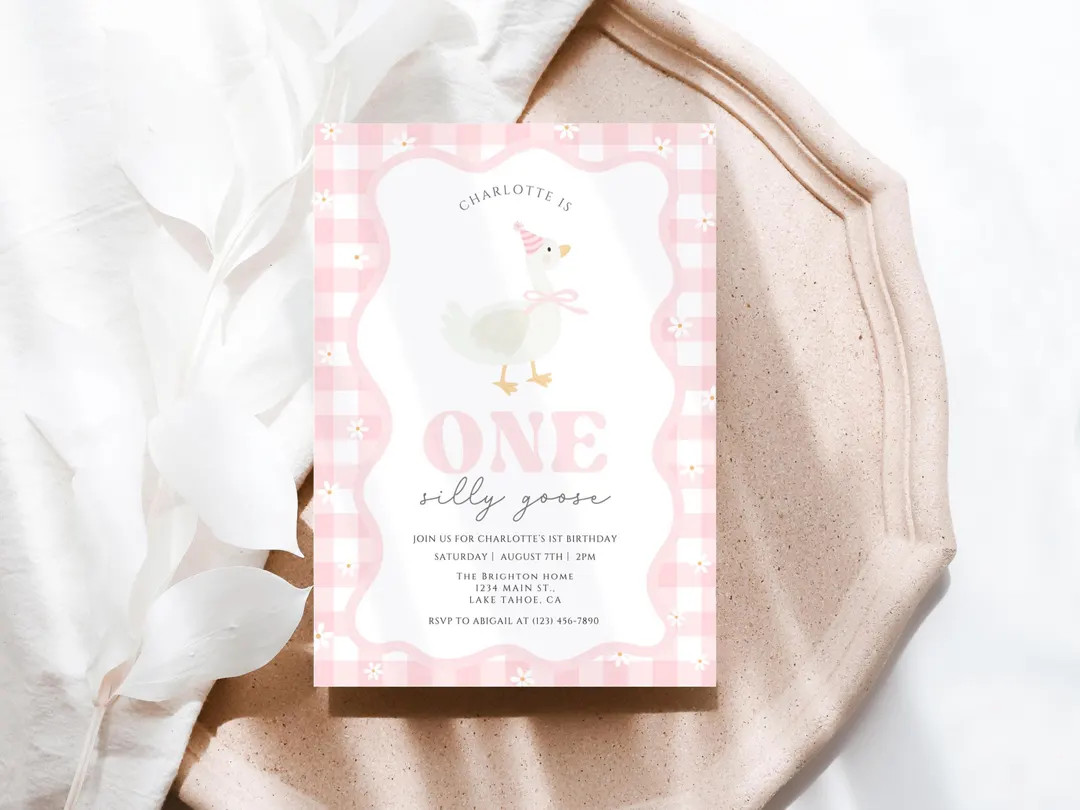 One Silly Goose Birthday Invitation, Printable 1st Birthday Girl Invitation Template, Editable Di... | Etsy (US)