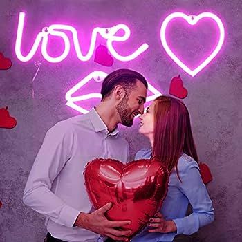 3 Pieces Neon Signs for Wall Decor USB or Battery Pink Neon Lights with Love Lip Heart LED Signs ... | Amazon (US)