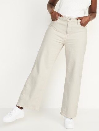 Extra High-Waisted Sky Hi Straight Ecru Wide-Leg Jeans for Women | Old Navy (US)