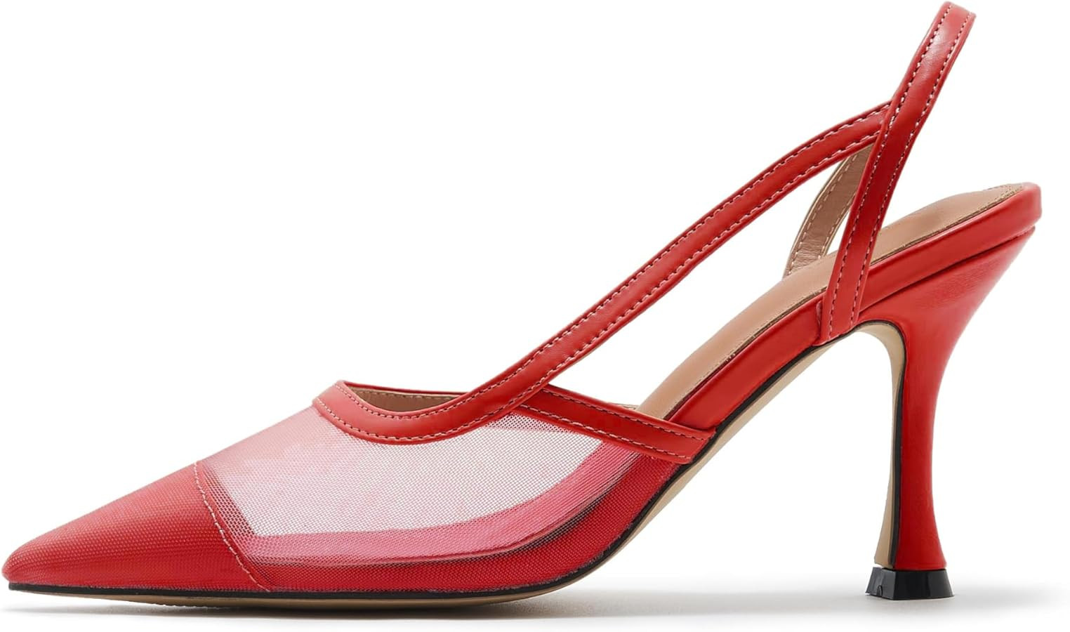 Mesh Slingback Pumps for Women, Pointed Toe Backless High Heels Casual Stiletto Heel Sandals Slip... | Amazon (US)