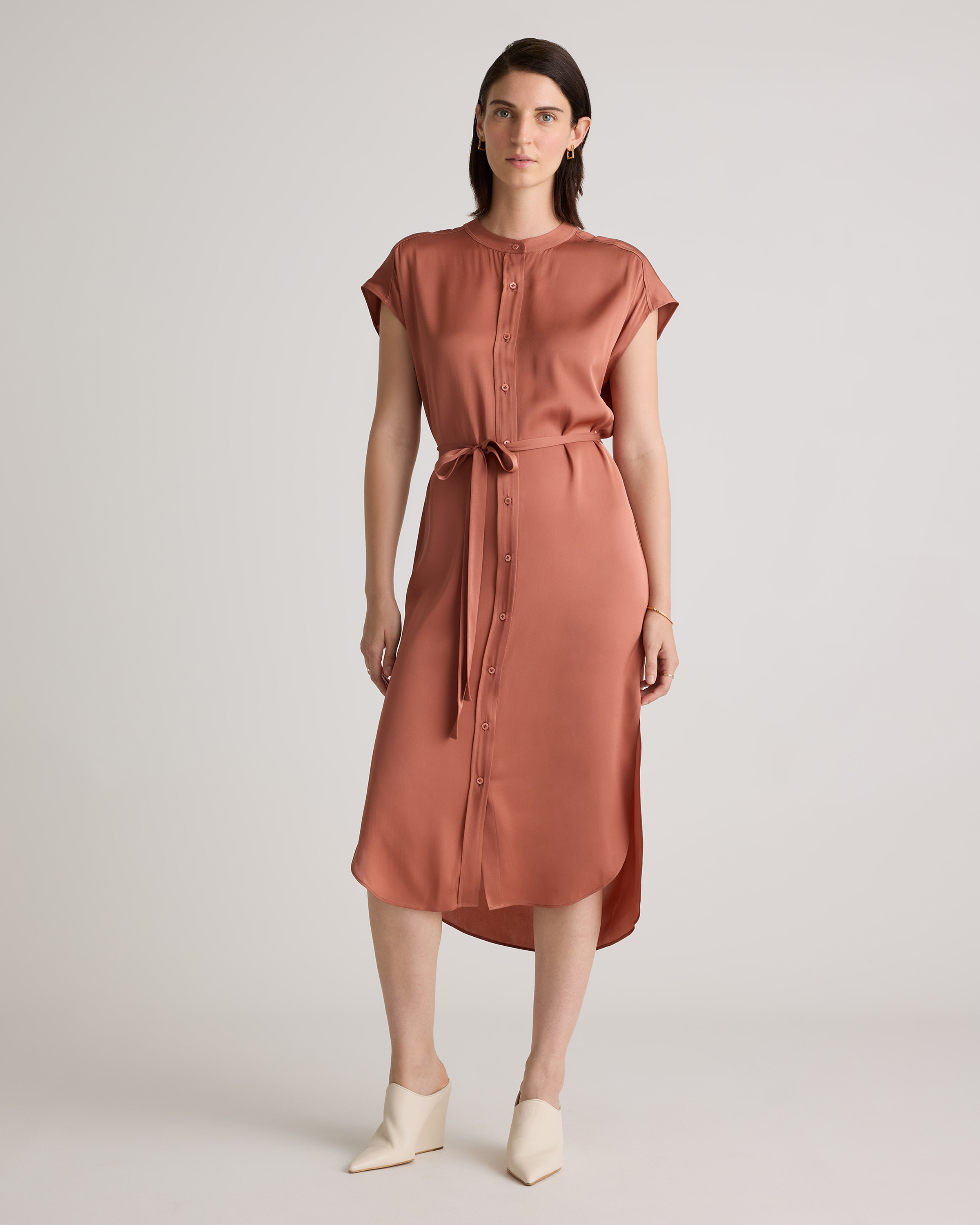 Washable Stretch Silk Midi Shirt Dress | Quince