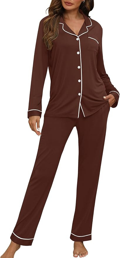 HNG Women Pajama Set Long Sleeve Sleepwear Fashion Night Wear | Amazon (US)