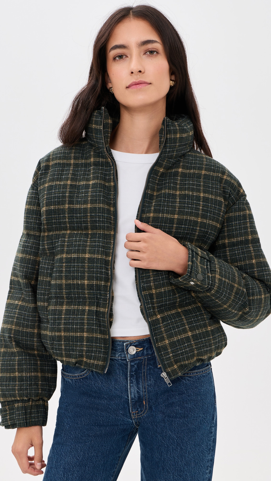 Joe's Jeans The Bruna Brushed Puffer Jacket Moss Multi Plaid XL | Shopbop