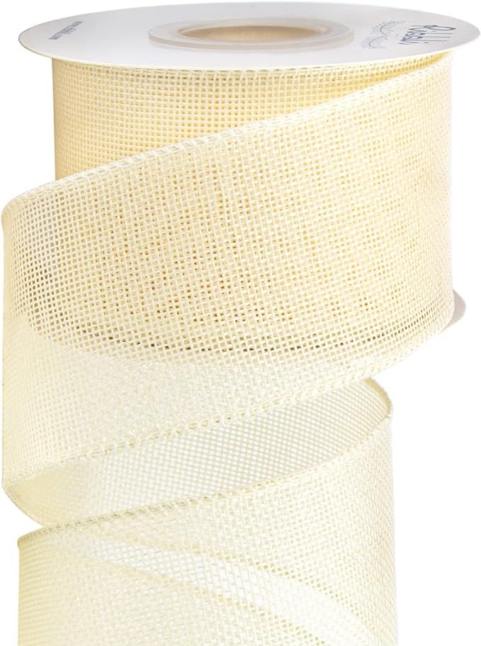 Ribbli Cream Burlap Wired Ribbon,2-1/2” Inch x Continuous 10 Yard, Ivory Burlap Ribbon for Big ... | Amazon (US)