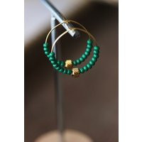 Green Beaded Hoop Earrings Hoops With Seed Beads Dainty Gold Mini Earring Minimal Gift | Etsy (US)