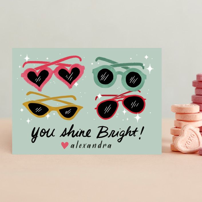 "Shine Bright" - Customizable Classroom Valentine's Cards in Pink by Joanna Griffin. | Minted