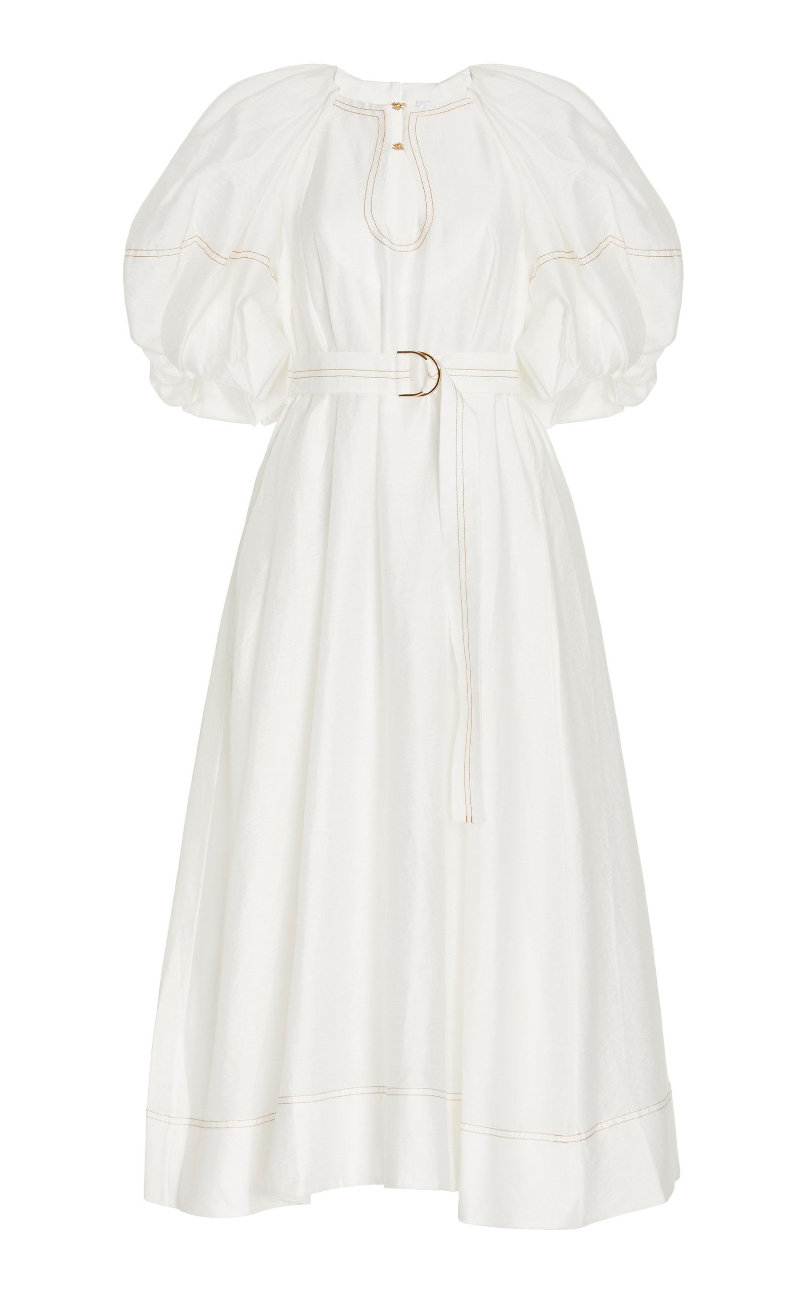 Harlow Puff-Sleeve Linen-Blend Midi Dress | Moda Operandi (Global)