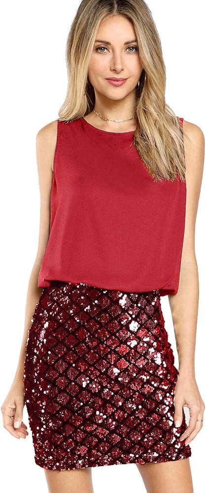 Women's Sexy Layered Look Fashion Club Wear Party Sparkle Sequin Tank Dress | Amazon (US)