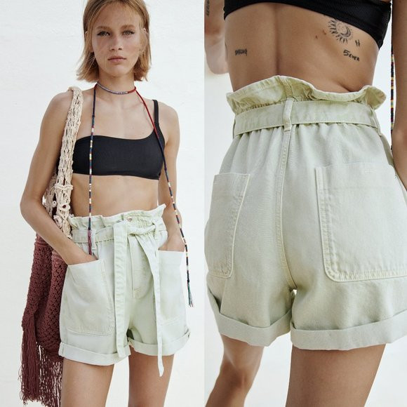 ZARA NWT Baggy Paperbag Shorts With Belt Sea Green 27 (US 4) | Poshmark