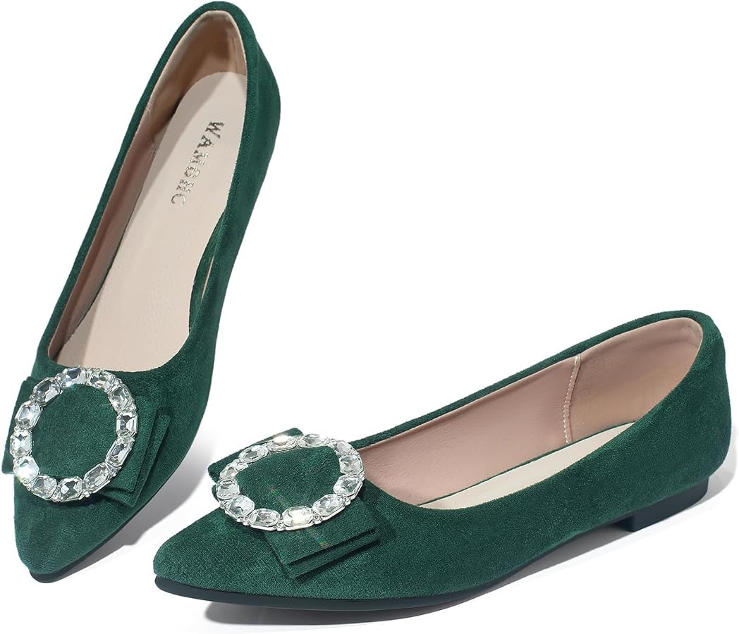 Flats Shoes Women Comfort Pointed Toe Suede Dress Shoes Cute Rhinestones Work Flat Shoe Slip On C... | Amazon (US)