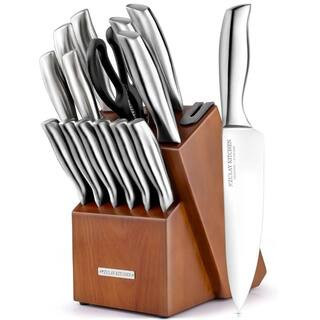 15-Piece Stainless Steel Kitchen Knife Set with Block and Built-In Sharpener | The Home Depot