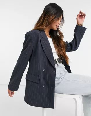 Selected Femme double breasted blazer in pinstripe | ASOS (Global)