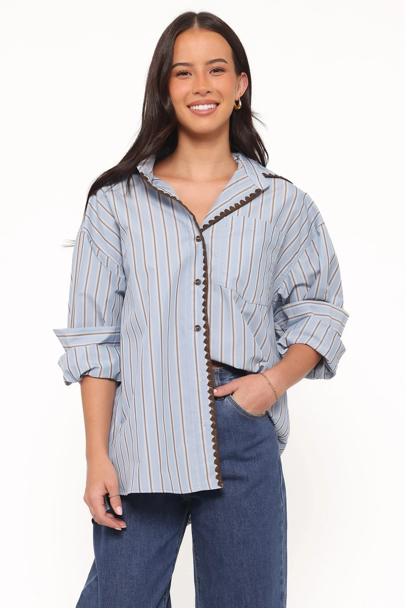 Mila Button Up Shirt - Blue/Brown Stripe | Petal & Pup (AU)