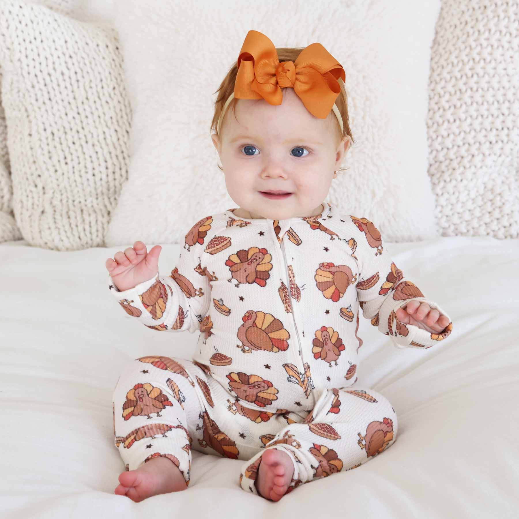 Turkey Treats Bamboo Waffle Convertible Zip Romper | Caden Lane