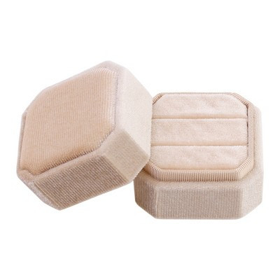Unique Bargains Portable Double Slots Velvet Jewelry Ring Box for Proposal Engagement Wedding Beige 2.1x1.9x1.7inch | Target